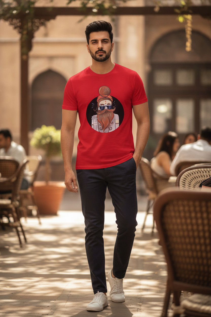 Calm Baba Graphic Printed Red Tshirt