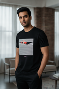 Casual Black T-Shirt - Optical Illusion Peeping Lady - Striped Tee
