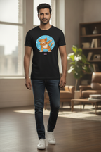 Cat showing off Dab Dance moves - Quirky Graphic T-Shirt Black Color