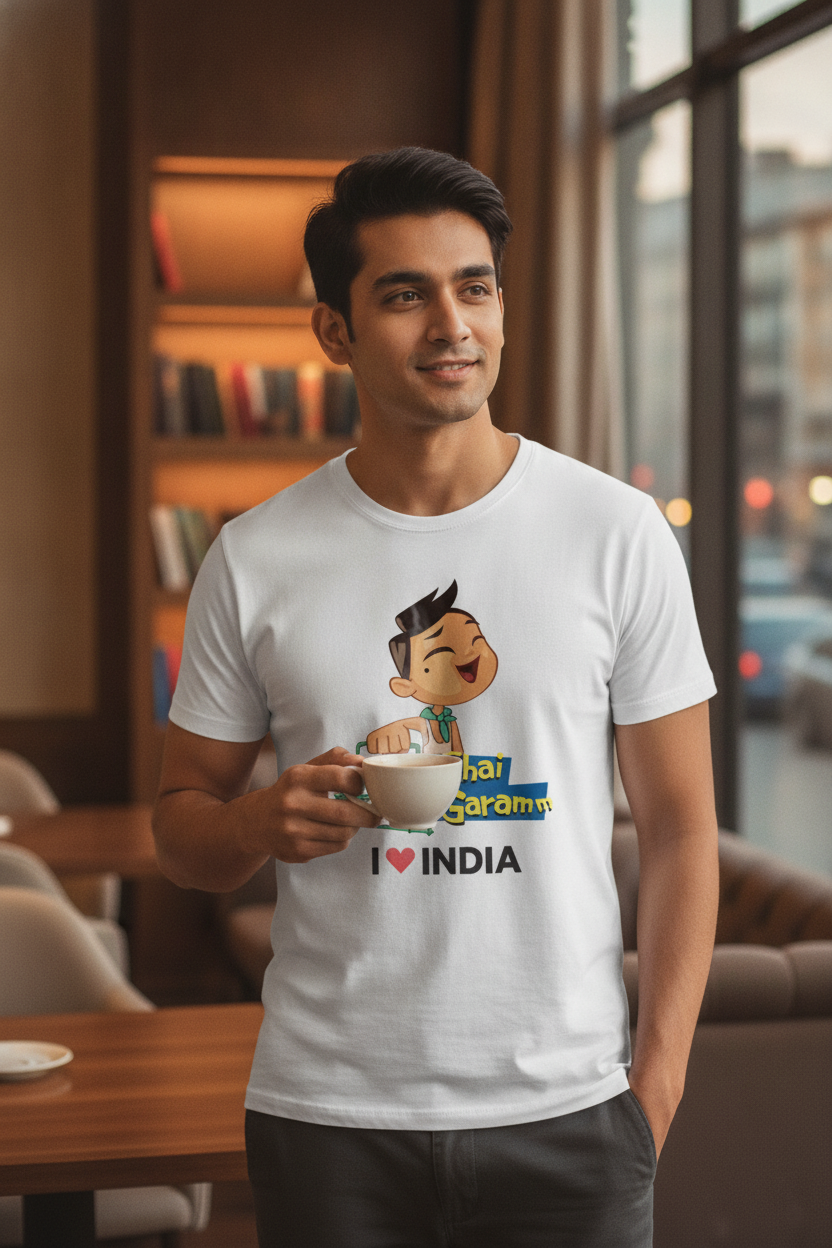 Chai Garam - Styched in India Graphic T-Shirt White Color
