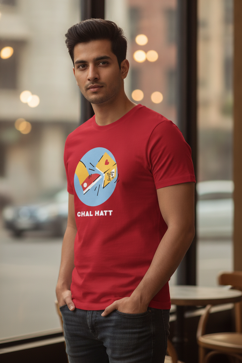 Chal Hatt Graphic Printed Red Tshirt