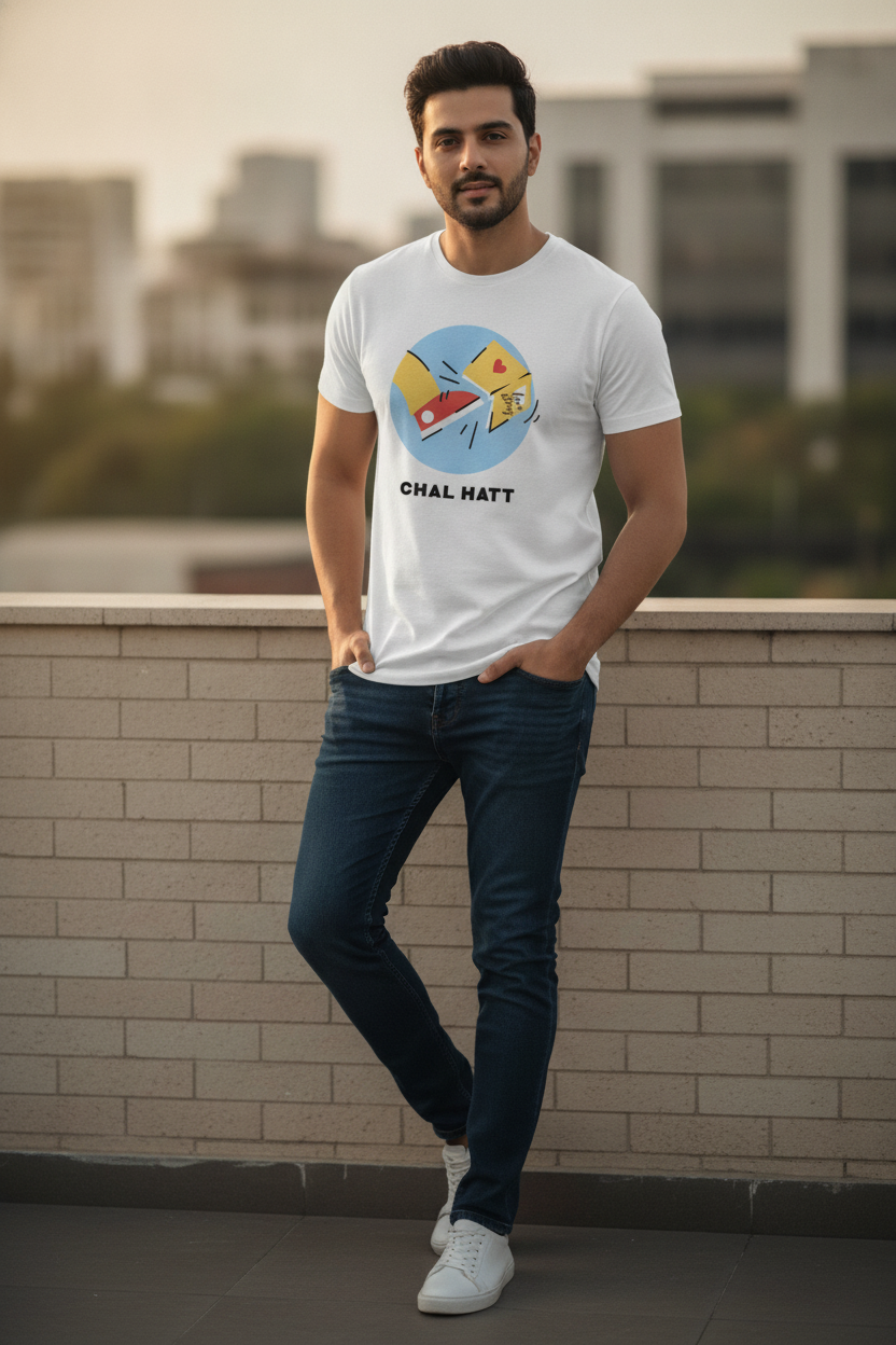Chal Hatt Graphic Printed White Tshirt