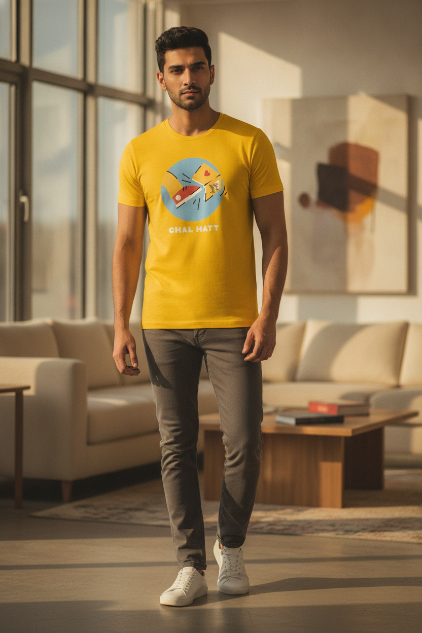 Chal Hatt Graphic Printed Yellow Tshirt
