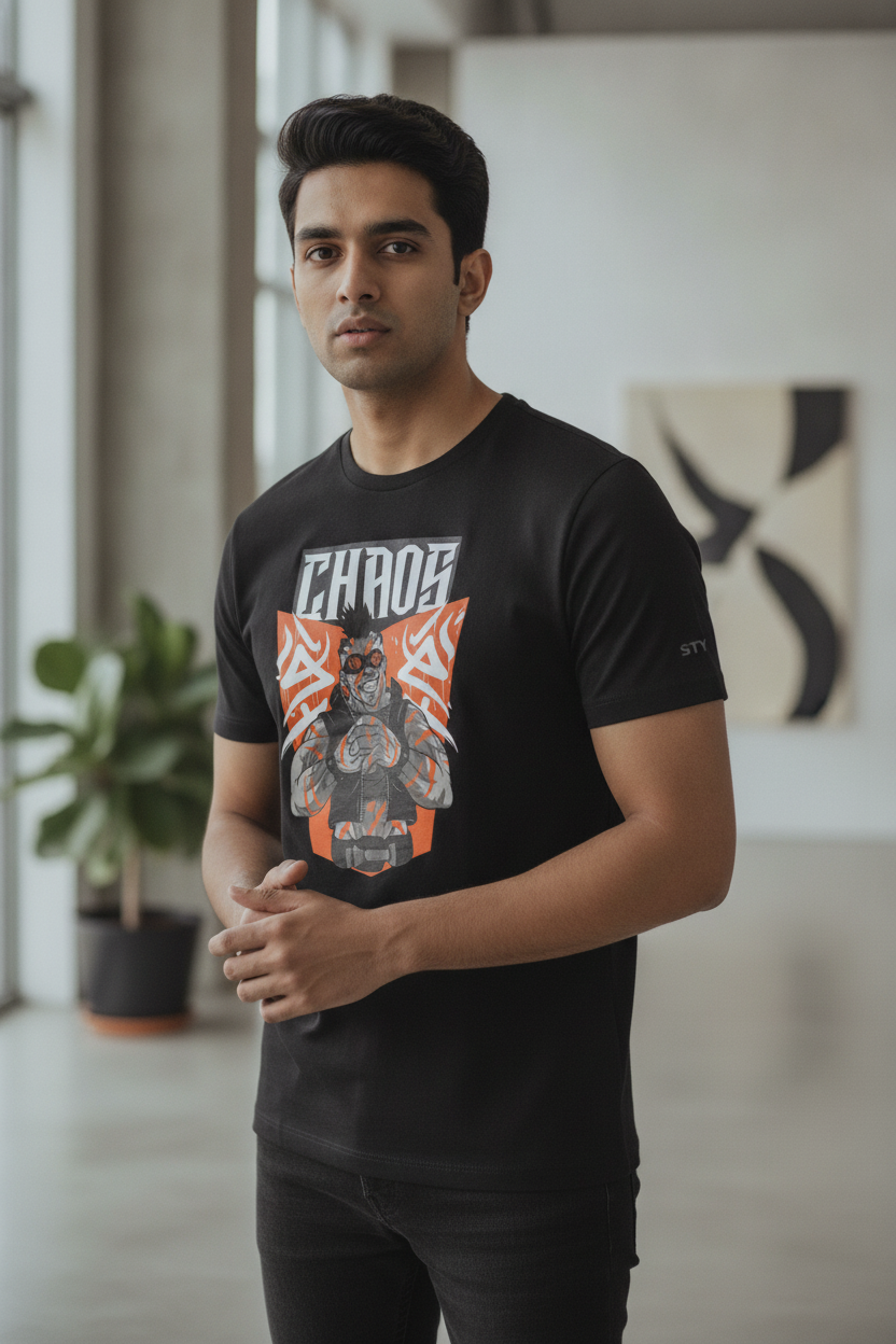 Chaos Graphic Printed Black Tshirt