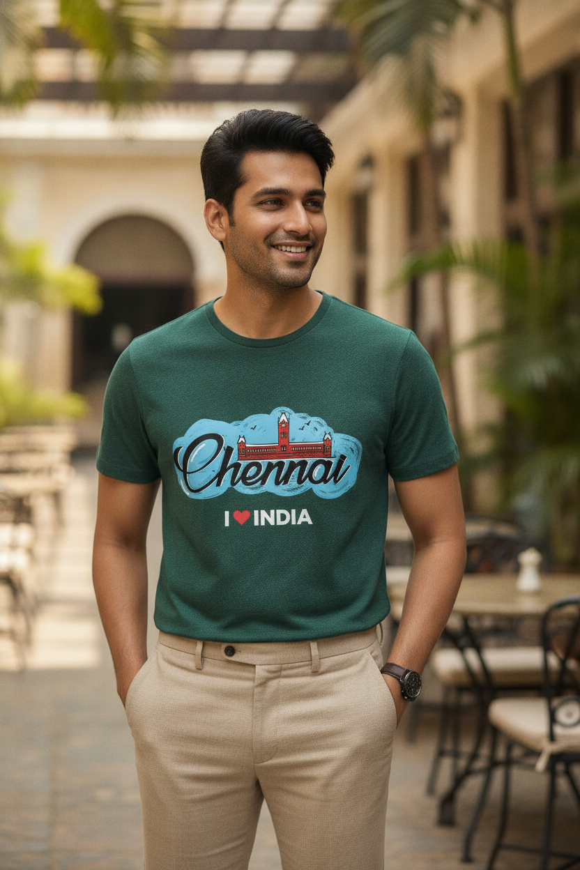 Chennai Central - Styched in India Graphic T-Shirt Green Color