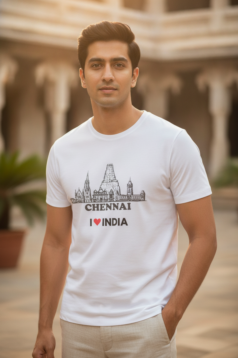 Chennai Temple - Styched in India Graphic T-Shirt White Color