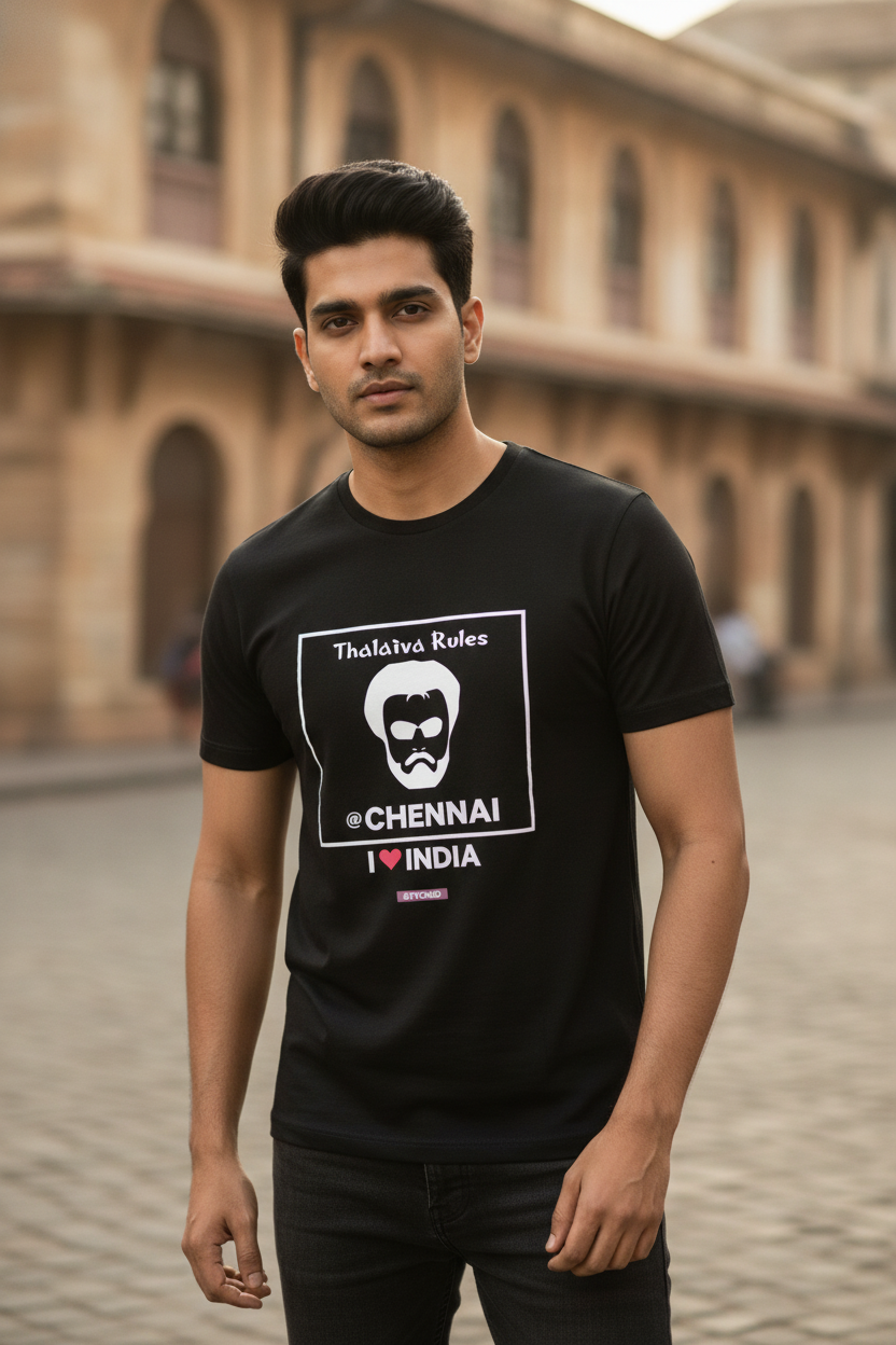 Chennai Thalaiva - Styched in India Graphic T-Shirt Black Color