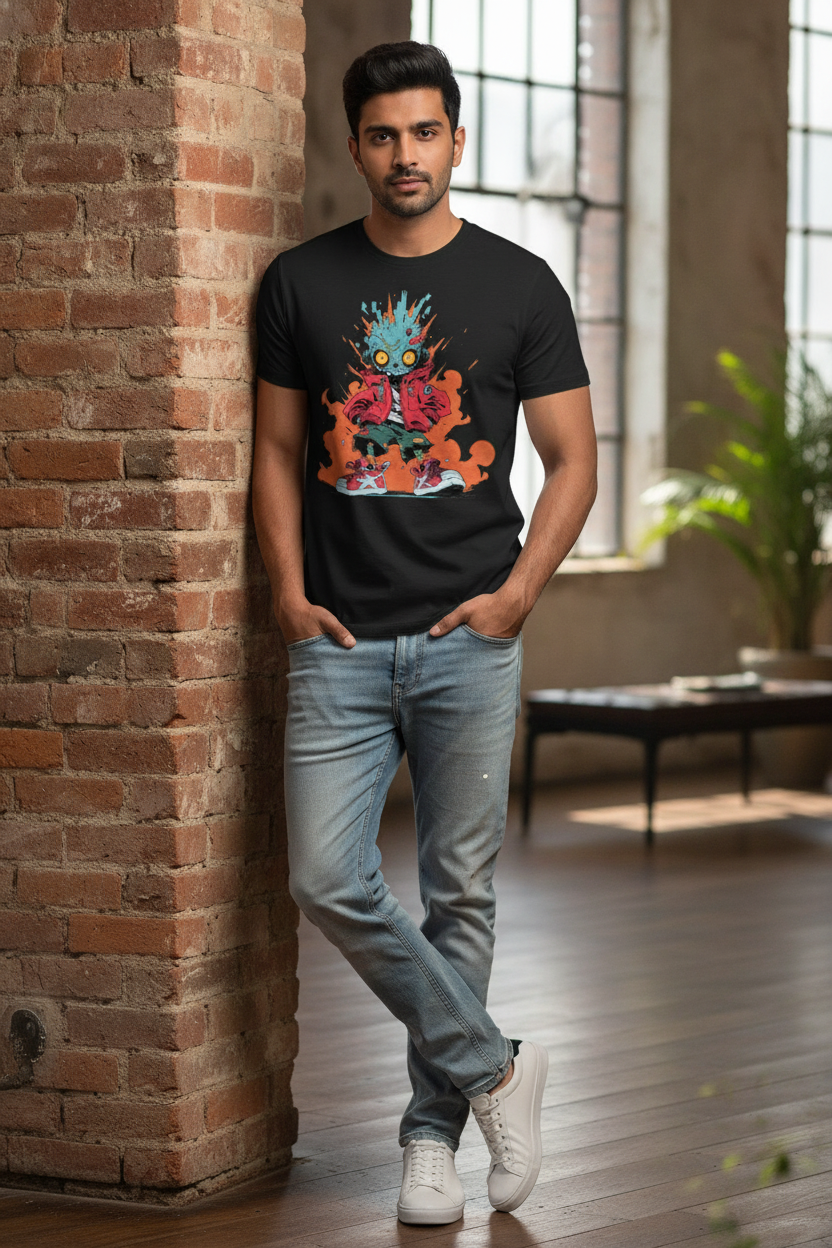 Color Man Graphic Printed Black Tshirt