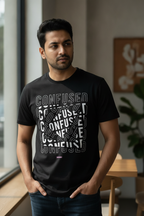 Confused - Textual Casual Black Tee Round neck