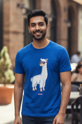 Cool Alpaca wearing sunglasses - Quirky Graphic T-Shirt Blue Color