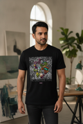 Creative Type - Block printed creative art round neck black tshirt
