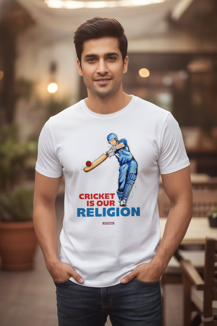 Cricket is our Religion - Indian Cricket Fan Tee White
