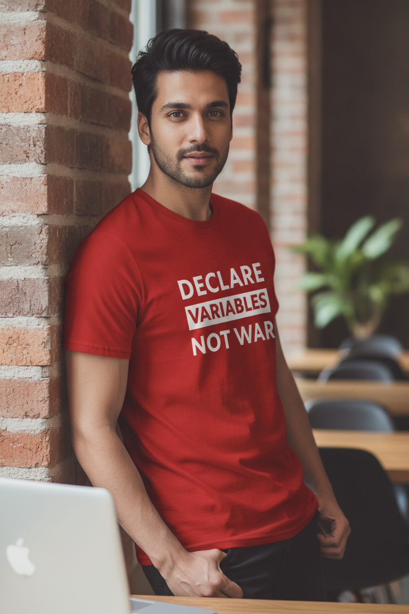 Declare Variables Not War - Red round neck casual graphic printed cotton T-Shirt