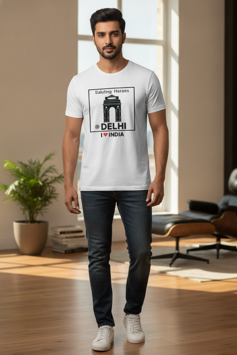 Delhi Saluting Our Heroes - Styched in India Graphic T-Shirt White Color