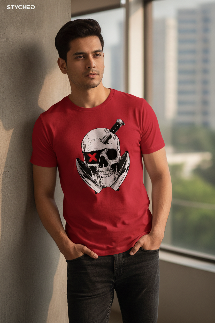 Dirty Pirate Graphic Printed Red Tshirt