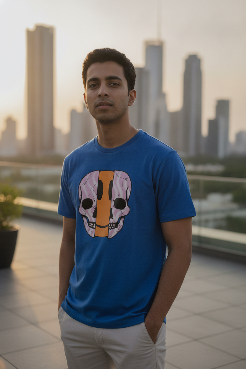 Dis Skull Graphic Printed Blue Tshirt