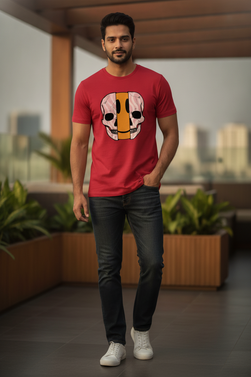 Dis Skull Graphic Printed Red Tshirt