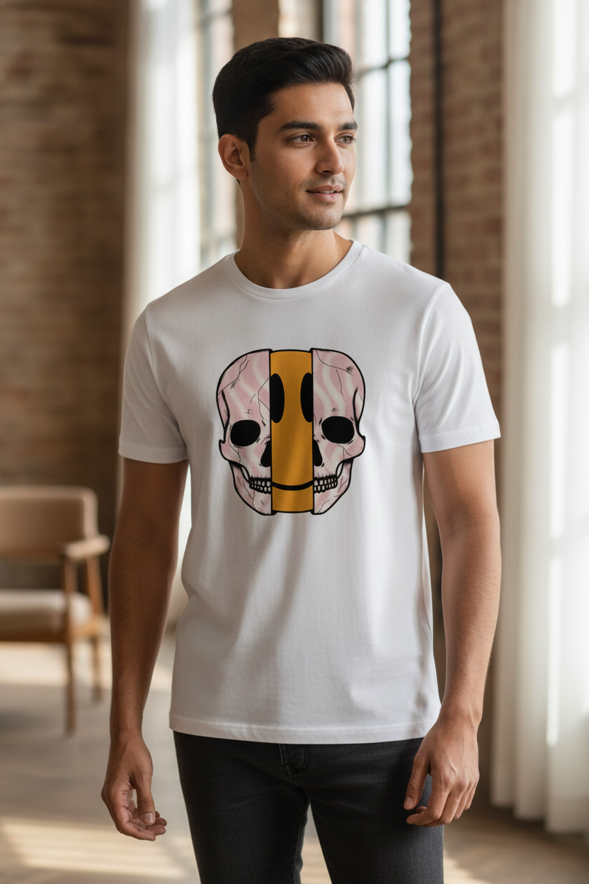 Dis Skull Graphic Printed White Tshirt