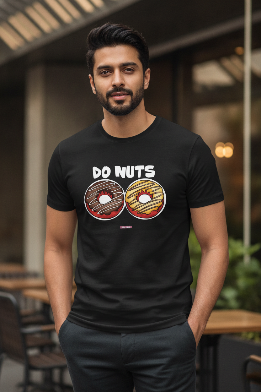 Do (Two) Nuts - Quirky Graphic T-Shirt Black Color