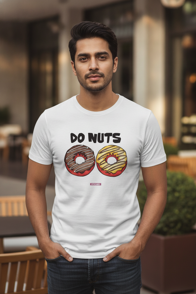 Do (Two) Nuts - Quirky Graphic T-Shirt White Color