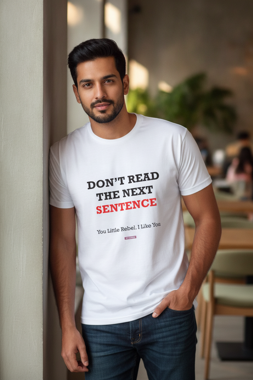 Don't Read the next line - Quirky Graphic T-Shirt White Color
