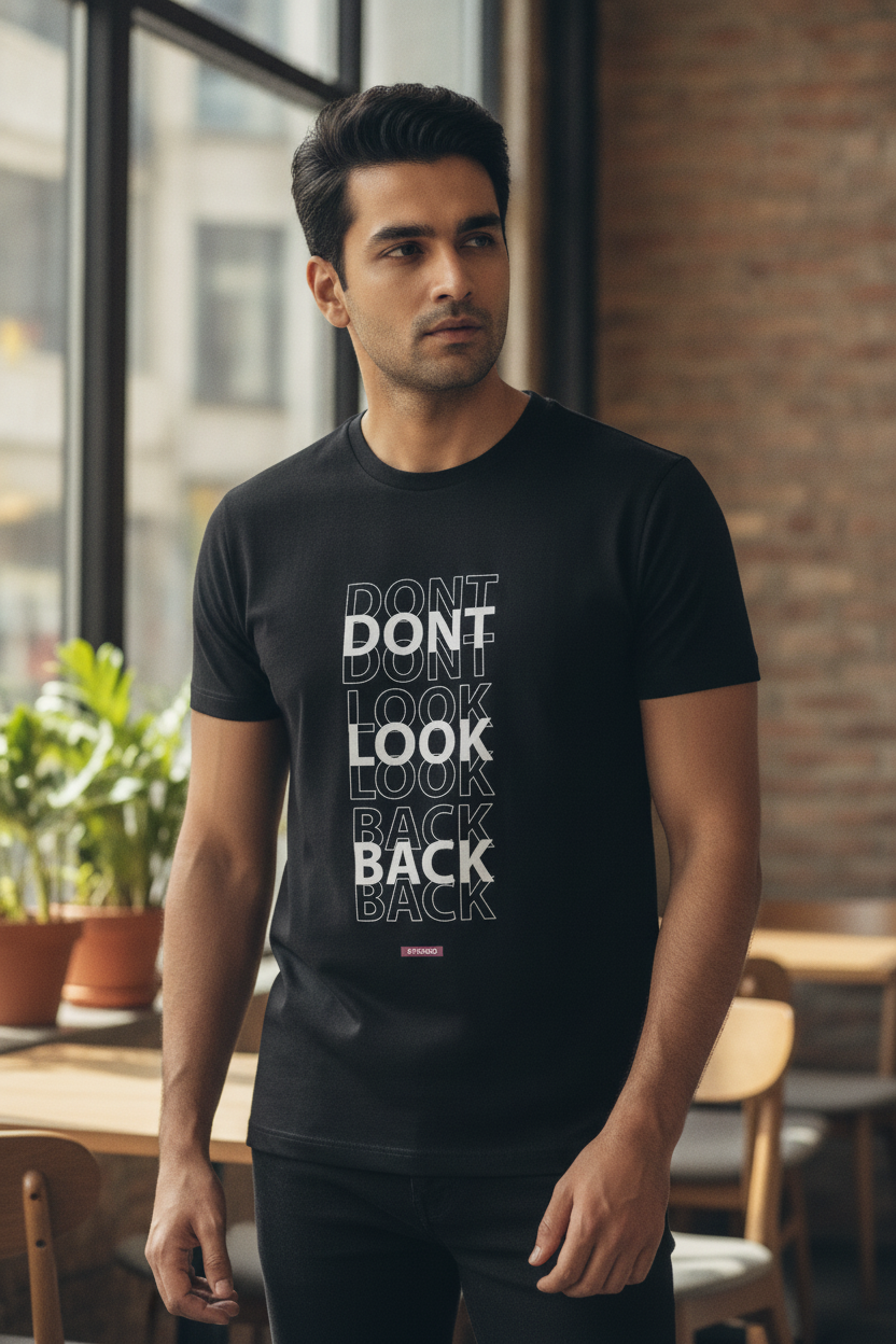 Dont Look Back - Casual Black round neck All climate Tee