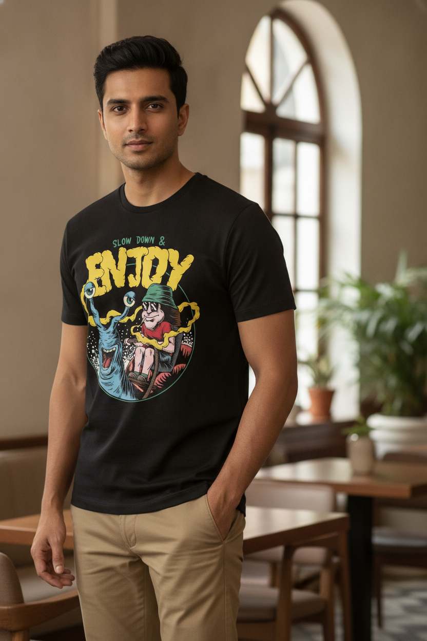 Enjoy Graphic Printed Black Tshirt