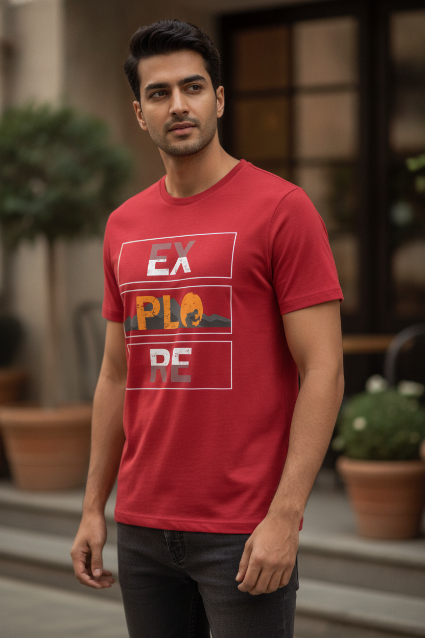Explore Graphic Printed Red Tshirt