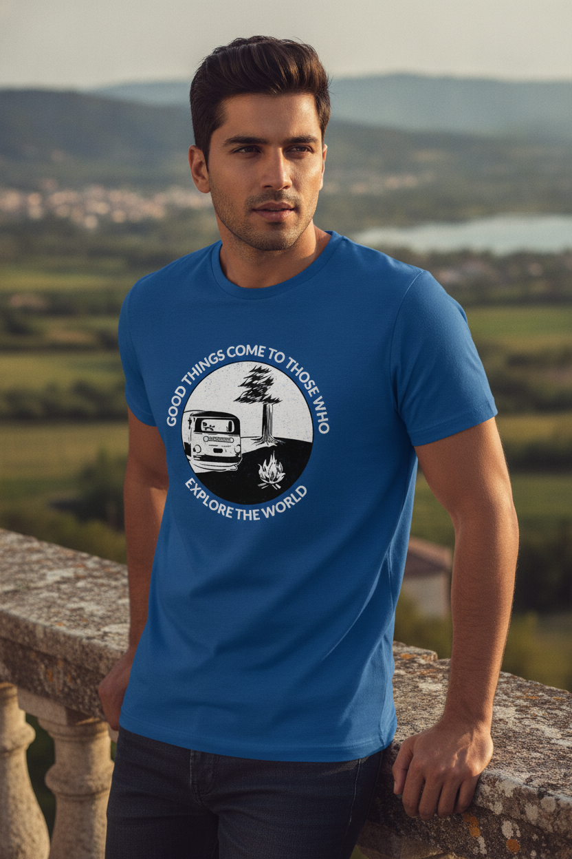 Explore The World Graphic Printed Blue Tshirt