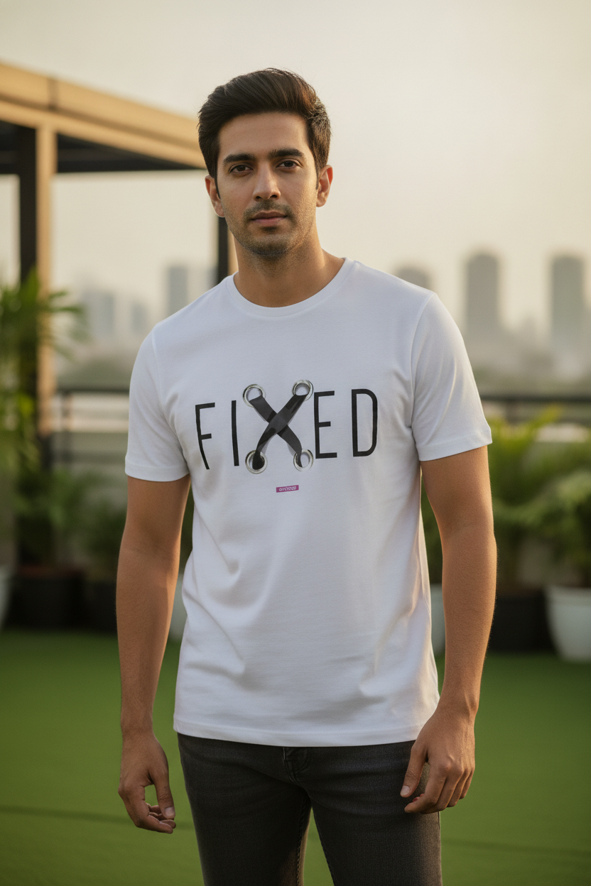 Fixed - White Tee with 3D illusion Casual round neck tshirt