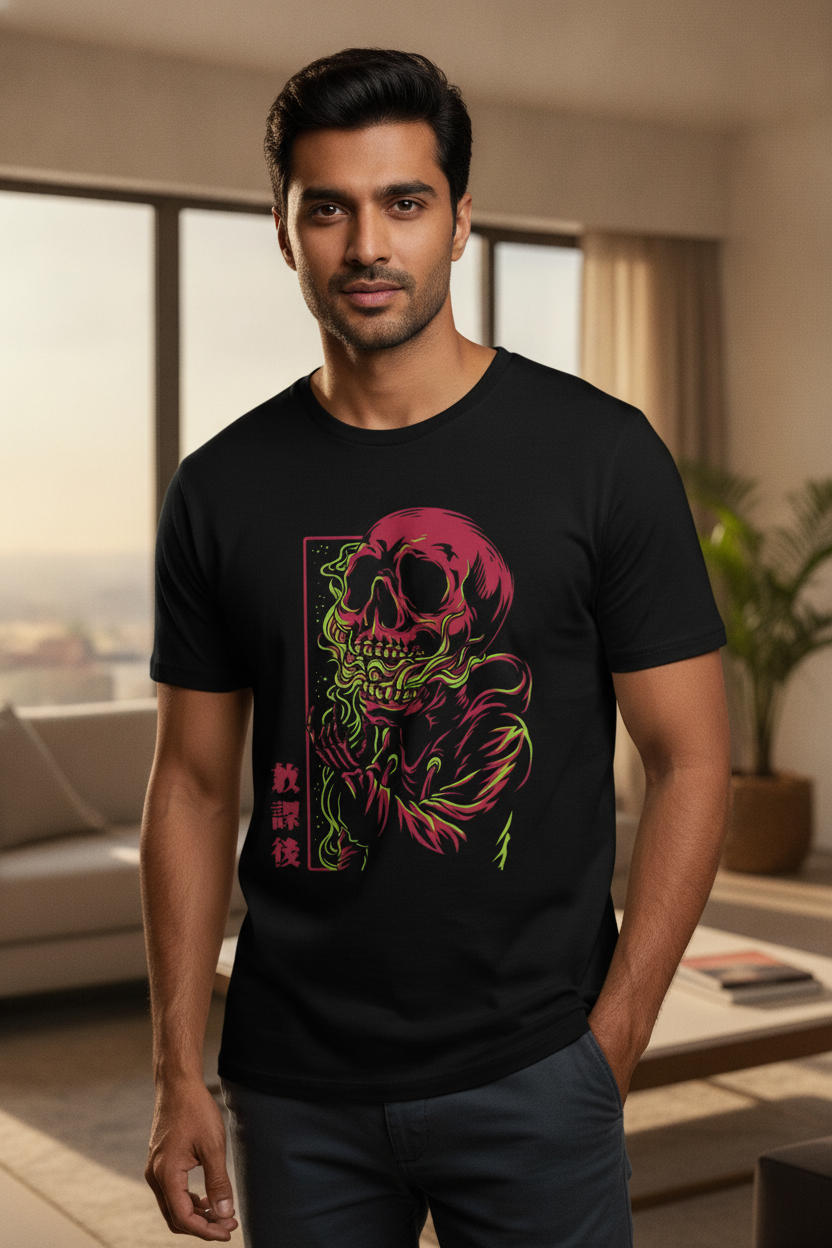 Flaming Skull Black Tee