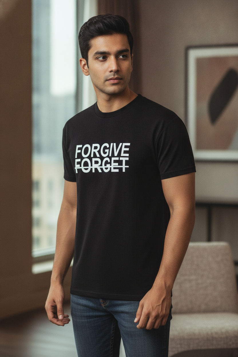 Forgive but cannot Forget - Black Printed T-Shirt
