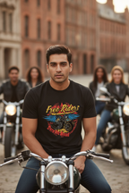 Free Riders - Biker Gang Retro Printed Black Tee
