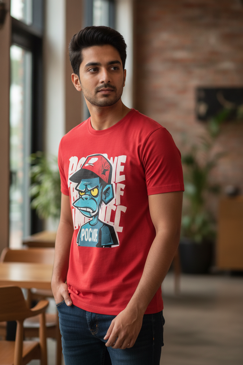 Funky Apes Graphic Printed Red Tshirt