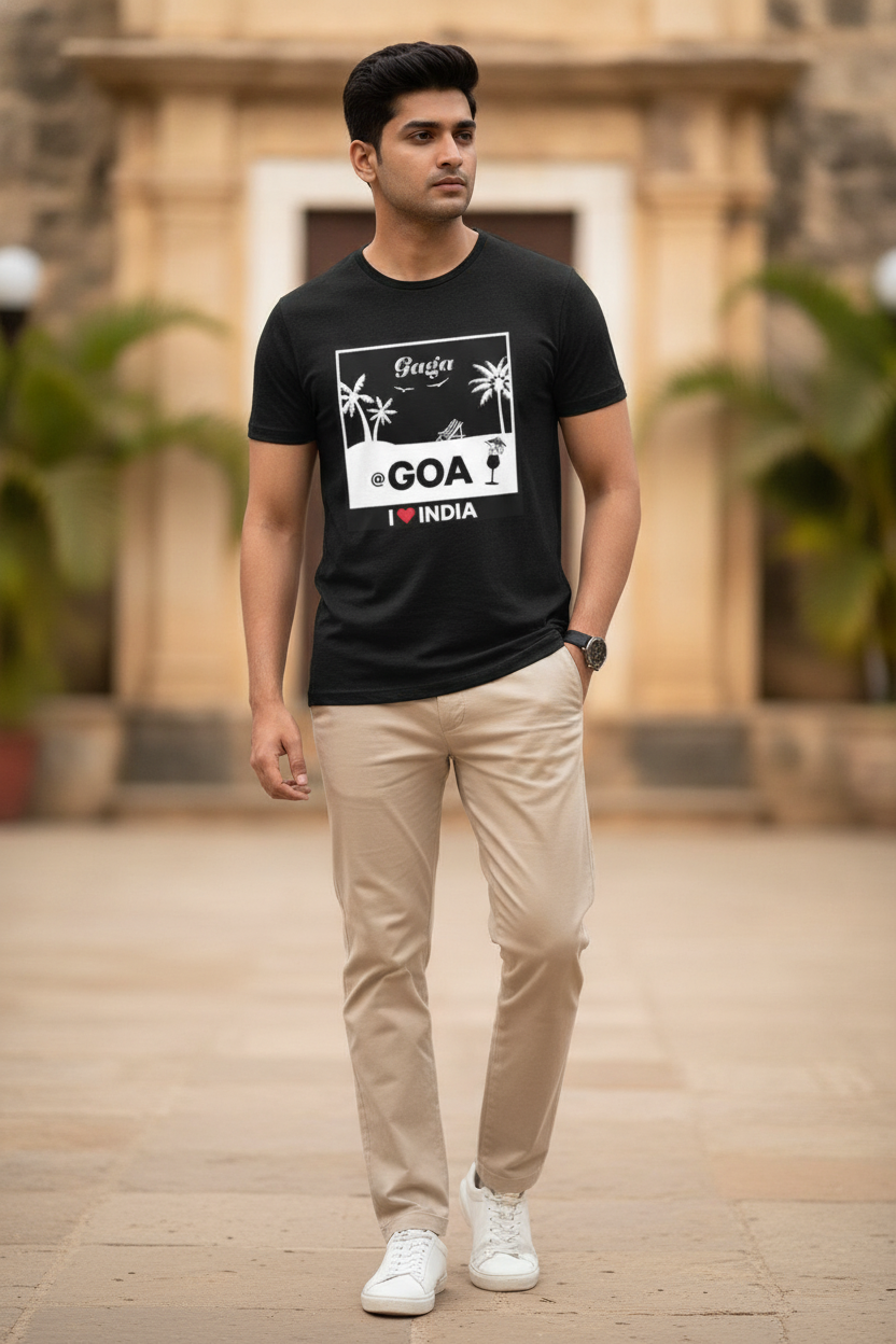 Gaga in Goa - Styched in India Graphic T-Shirt Black Color