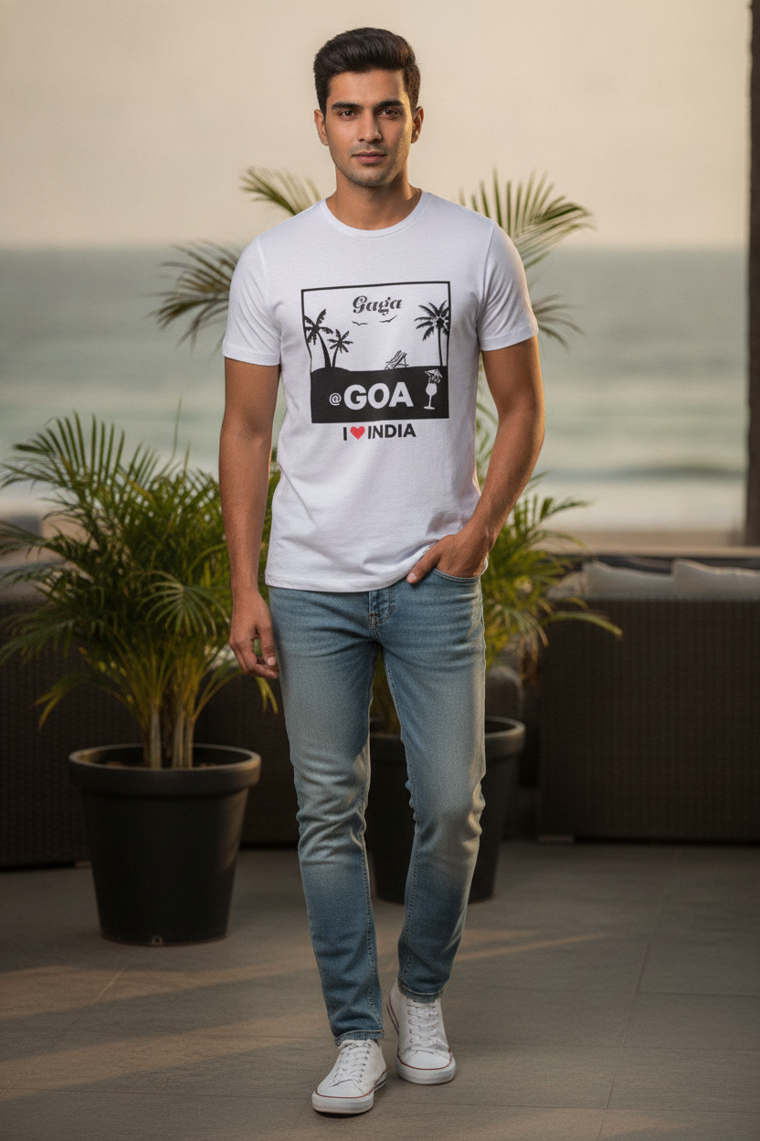 Gaga in Goa - Styched in India Graphic T-Shirt White Color