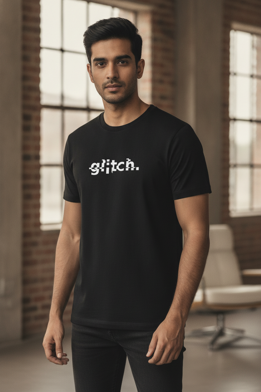 Glitch Printed Black Tshirt