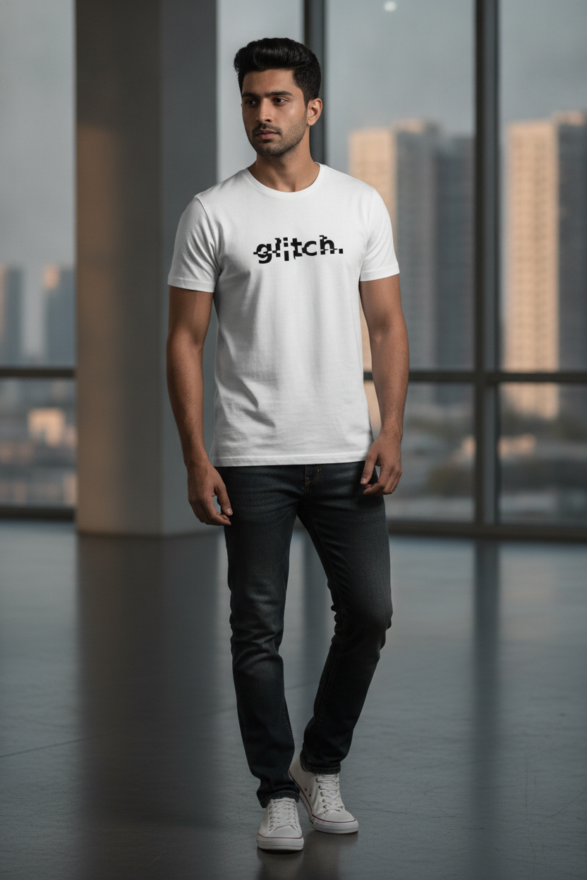 Glitch Printed White Tshirt