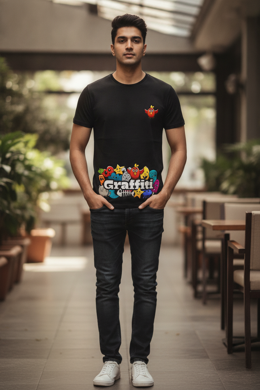 Graffiti Graphic Printed Black Tshirt