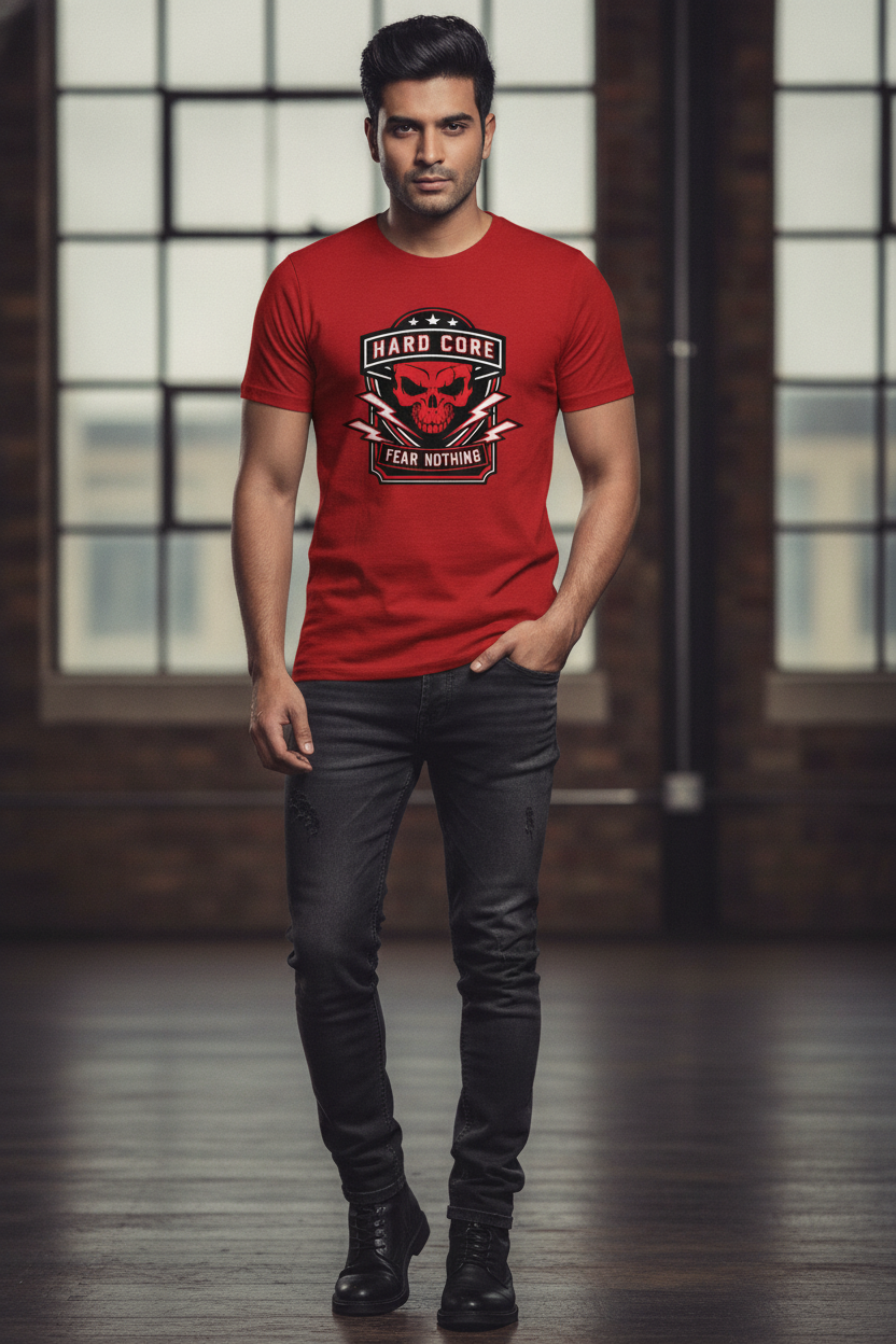 Hard Core Fear Nothing - Dare Red T-Shirt Printed