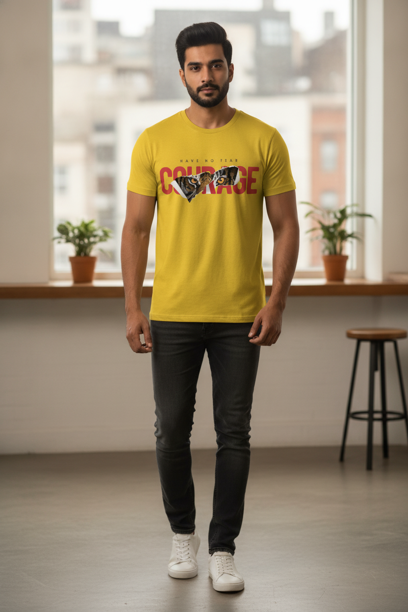 Have no fear Tshirt with Tiger Graphic - Quirky Graphic TShirt Yellow Color