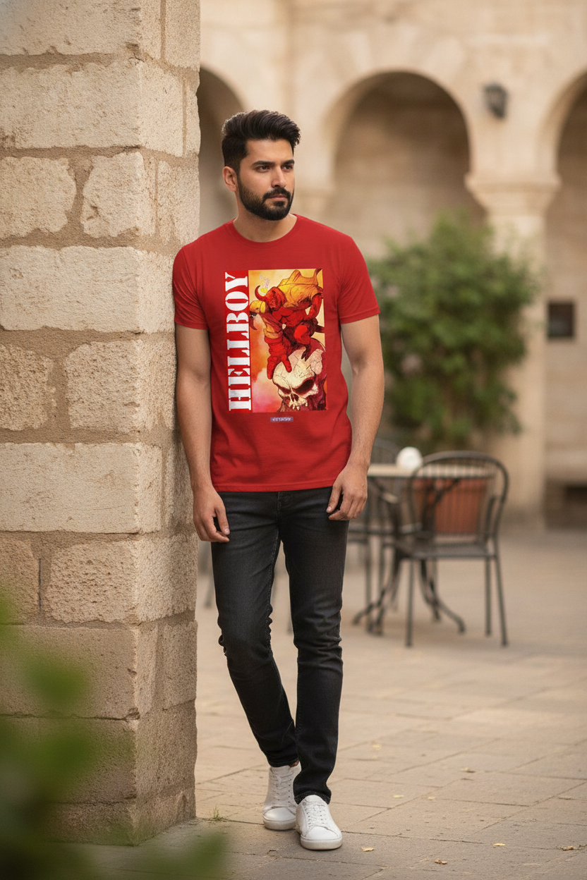 Hellboy - Dark Horse Comics Block Printed T-Shirt Red