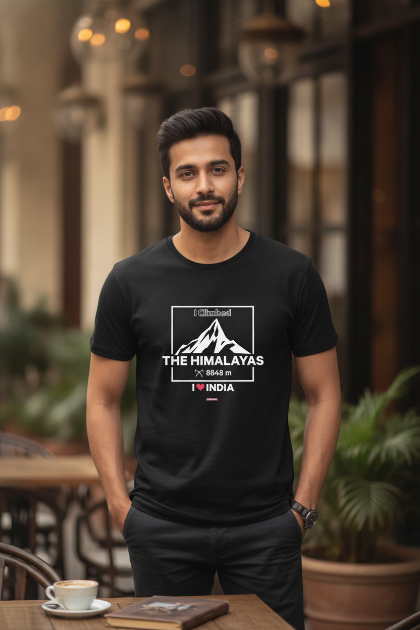 Himalayas - Styched in India Graphic T-Shirt Black Color