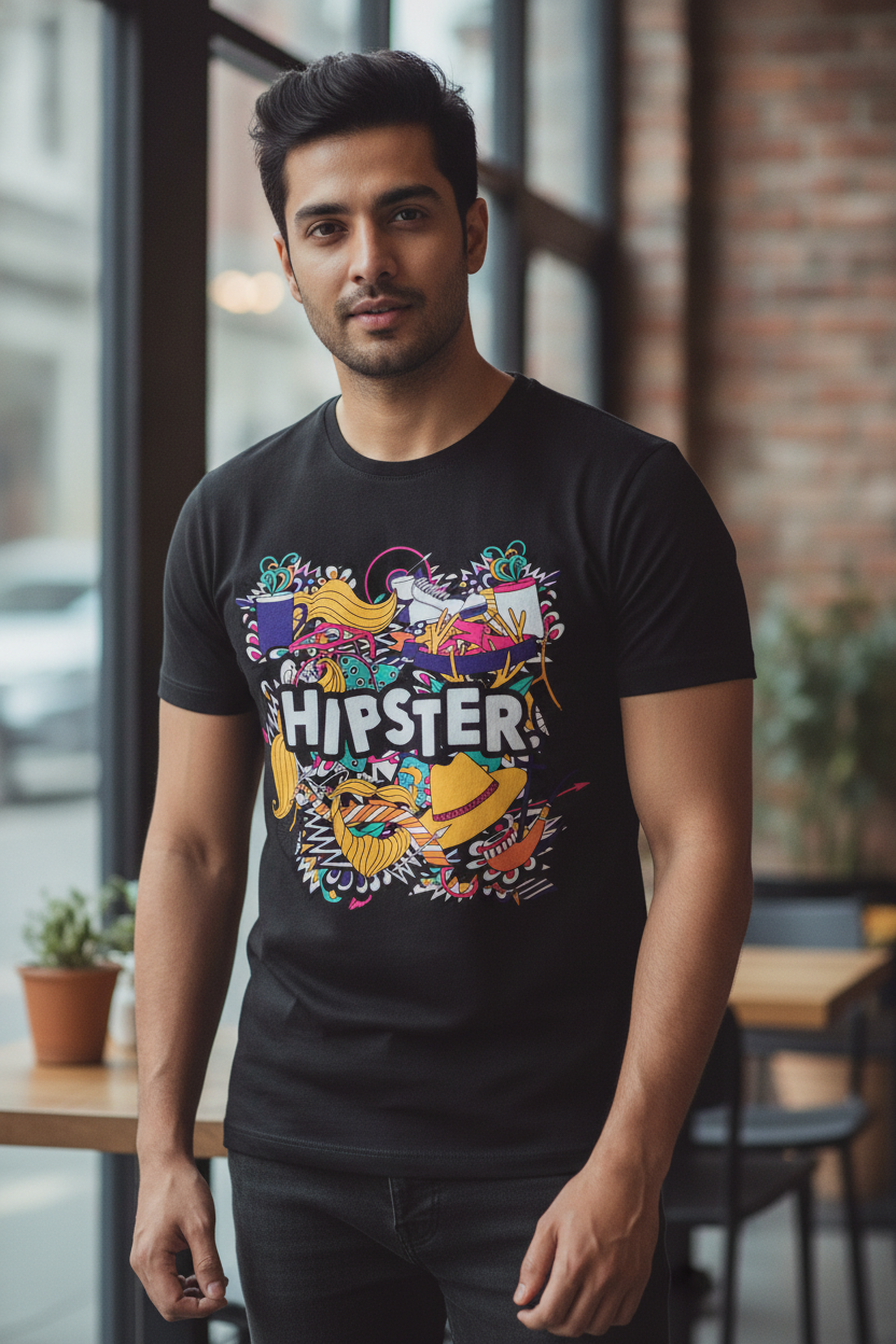 Hipster Graphic Printed Black Tshirt