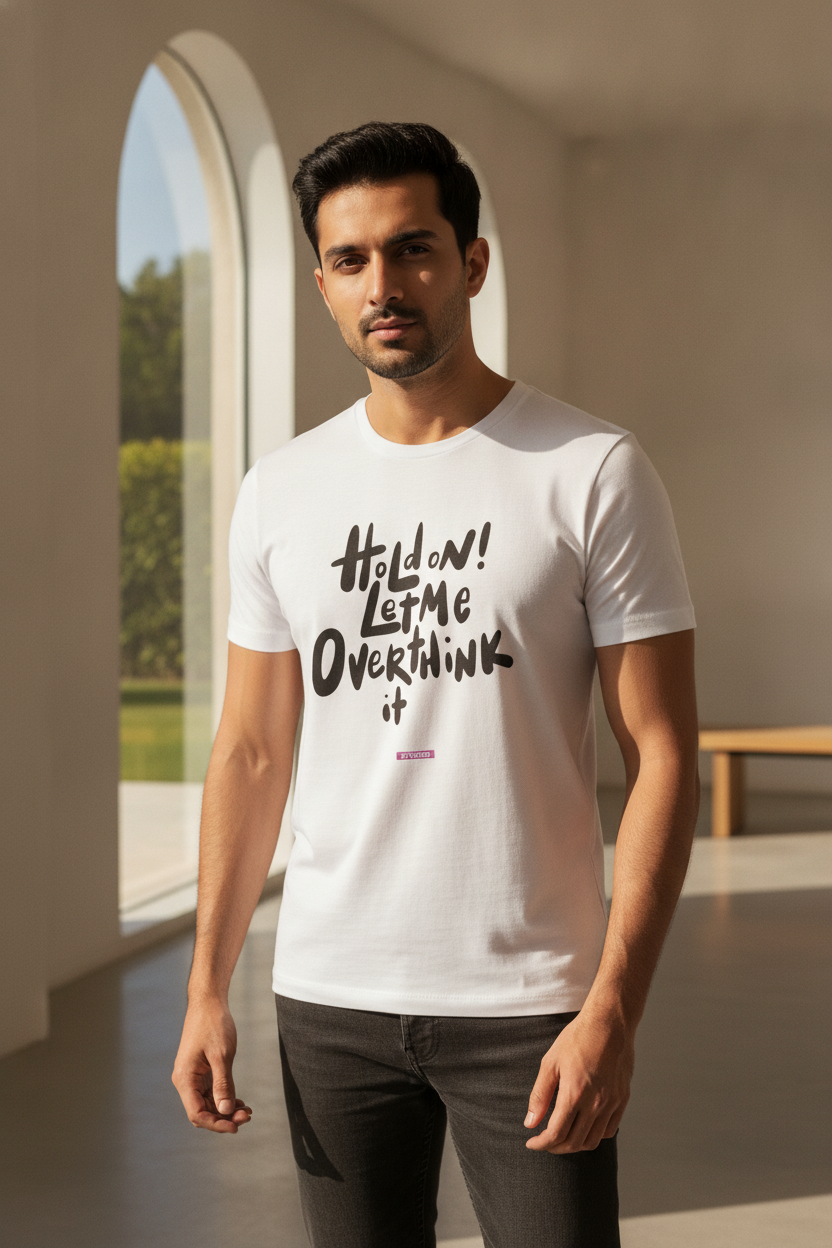 Hold on! Let me overthink it - Quirky Graphic Printed Womens Tee-White