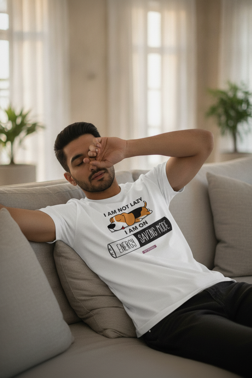 I Am Not Lazy, I am on Energy Saving Mode White graphic tee