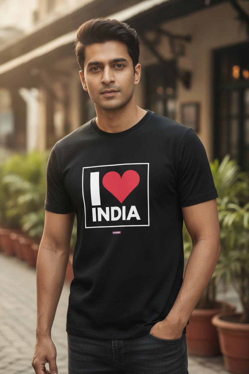 I love India - Styched in India Graphic T-Shirt Black Color