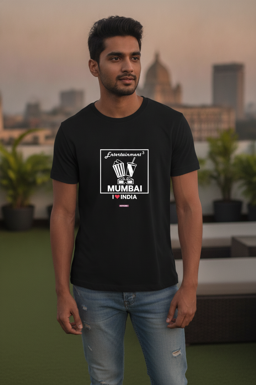 I love Mumbai - Styched in India Graphic T-Shirt Black Color