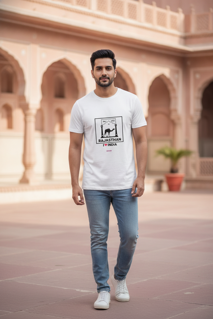 I Love Rajasthan - Styched in India Graphic T-Shirt White Color