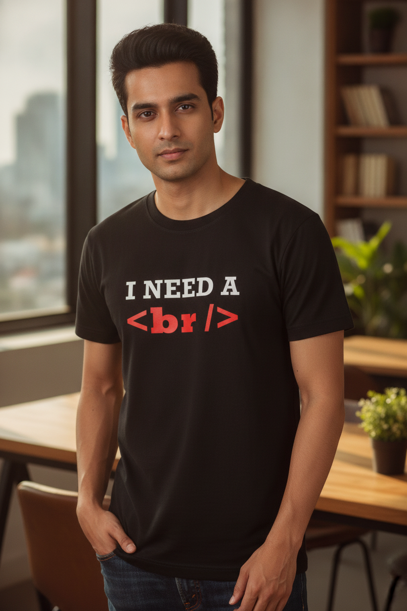 I need a break - using a line break tag BR - Casual Black tee
